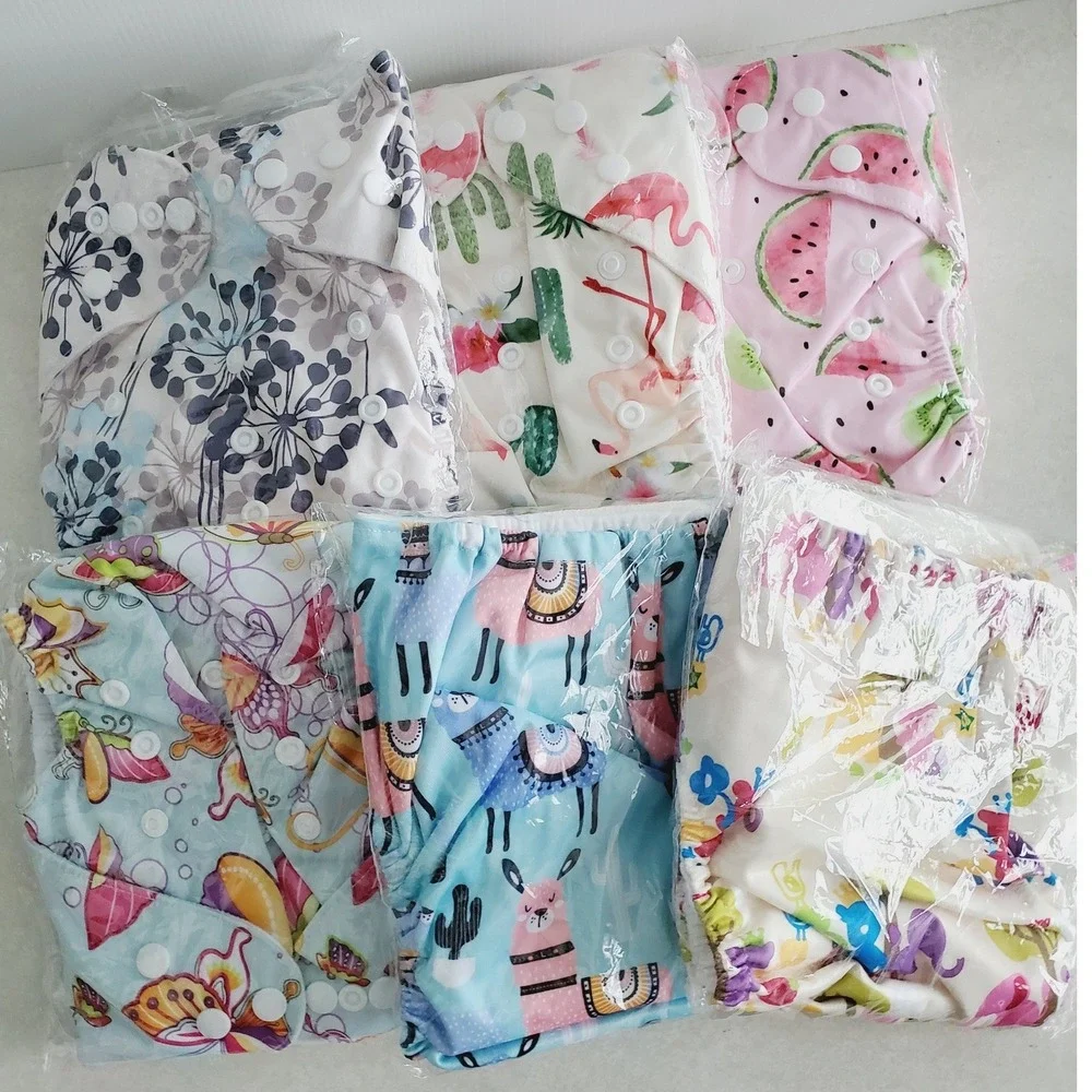 Cloth Diaper Set Multicolor Patterned Reusable Pocket Diapers One Size